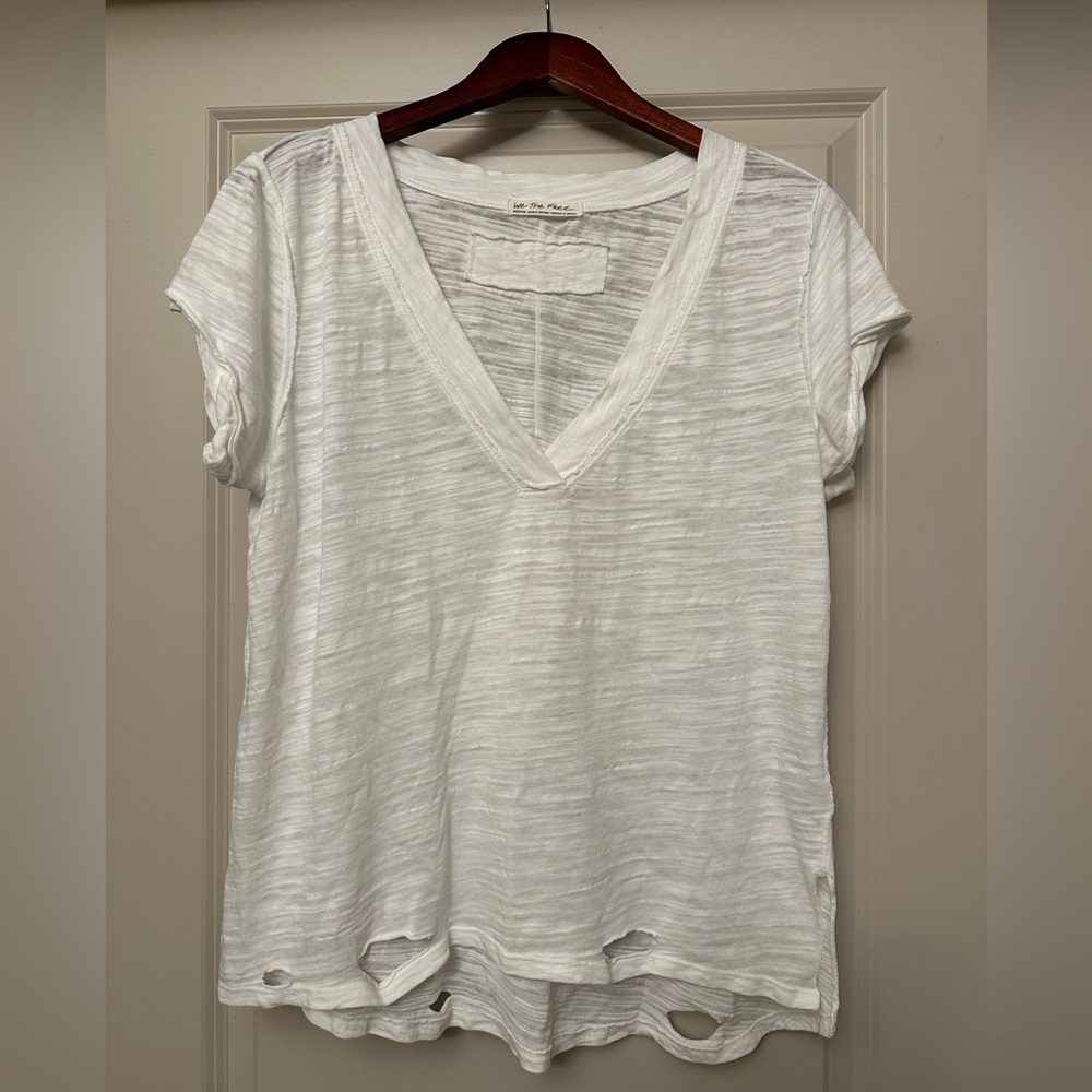 Free People We The Free White tshirt; distressed design; loose fitting